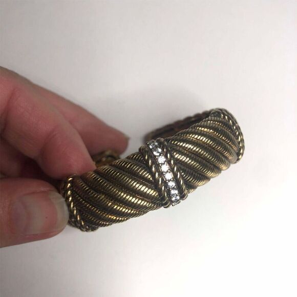 901 JUDITH RIPKA 925 Sterling Vermeil CZ Hinged 6.25" rope Cuff Bracelet 67.97g - Picture 2 of 4